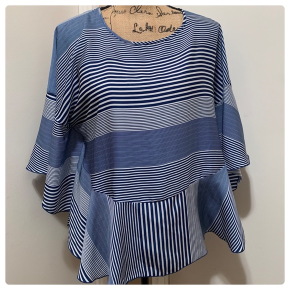 Banana Republic Blue Striped Lightweight Blouse M - Picture 1 of 8